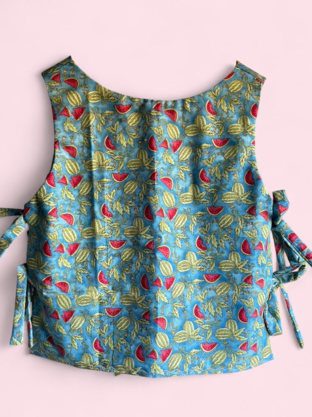Blue Watermelon Print Tie-Side Tank Top